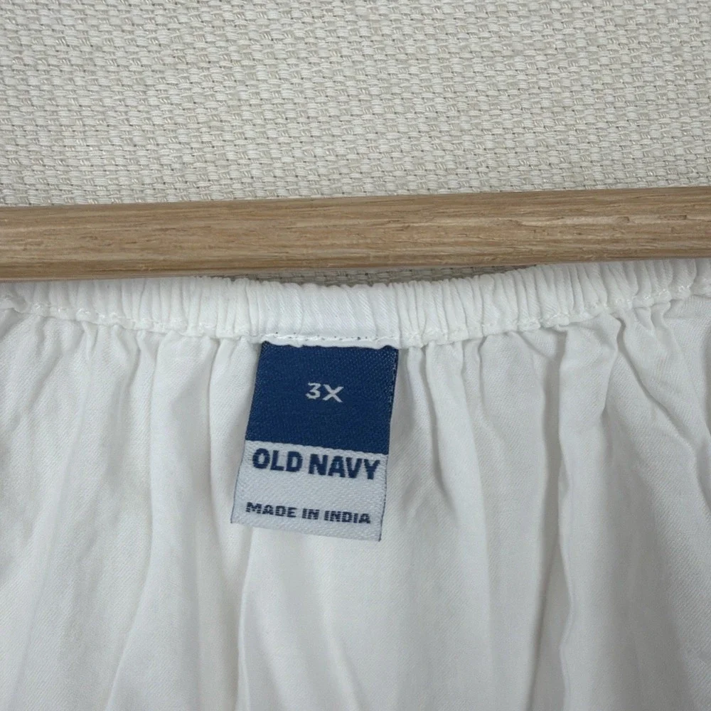 Old Navy Womens Smocked White Peplum Puff Sleeve V-Neck Blouse 3X Cotton Top NWT